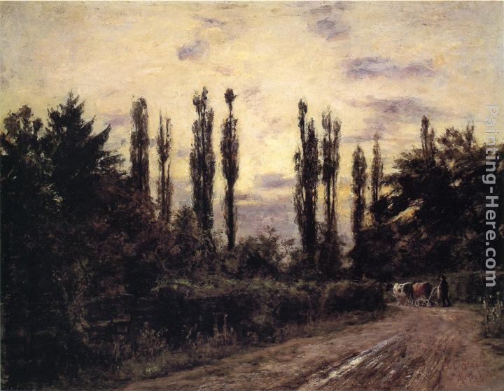 Evening, Poplars and Roadway near Schleissheim painting - Theodore Clement Steele Evening, Poplars and Roadway near Schleissheim art painting